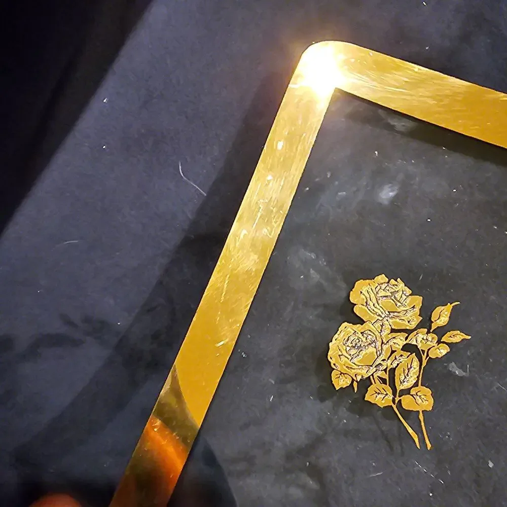 Glass Tray with Gold Trim and Raised Flowers
